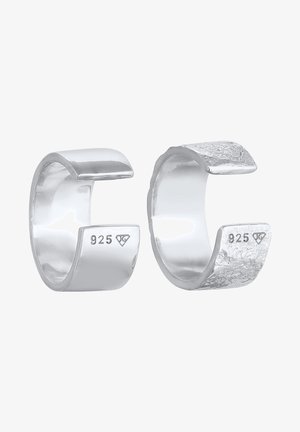 Hõbe 925 avatud käevõrud, millel on sile ja tekstureeritud viimistlus, nurgeliste otstega ning siseküljel on templiga detailid.