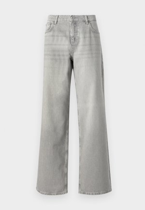 Grå vide jeans med høy midje, laget av denim. Har to frontlommer og et rent, udecorert design.
