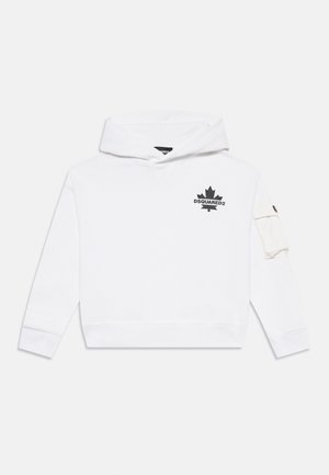 Sudadera blanca con un logo DSQUARED2 negro y un diseño de hoja de arce. Incluye un bolsillo utilitario en la manga izquierda. Hecha de una mezcla de algodón.