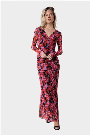 Colourful Rebel SARIAH ABSTRACT FLOWER V NECK DRESS - Juhlamekko - scarlet red