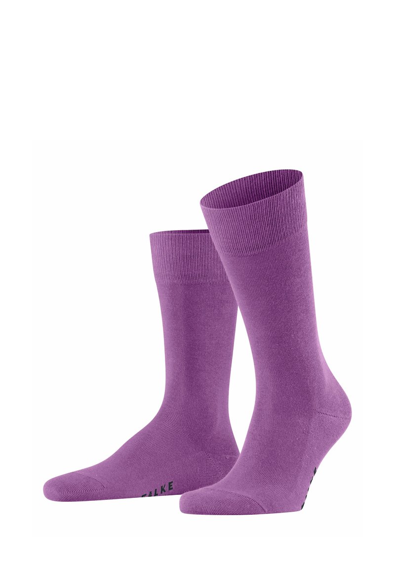 Lila Crew-Socken aus weichem Material, mit einem gerippten Bündchen und glatter Textur, versehen mit Branding entlang der Sohle.