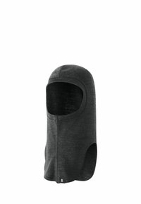 Czarna kominiarka wykonana z miękkiego, elastycznego materiału. Posiada otwartą twarz, wydłużony kołnierz oraz małe logo na dole. Bezszwowy design.