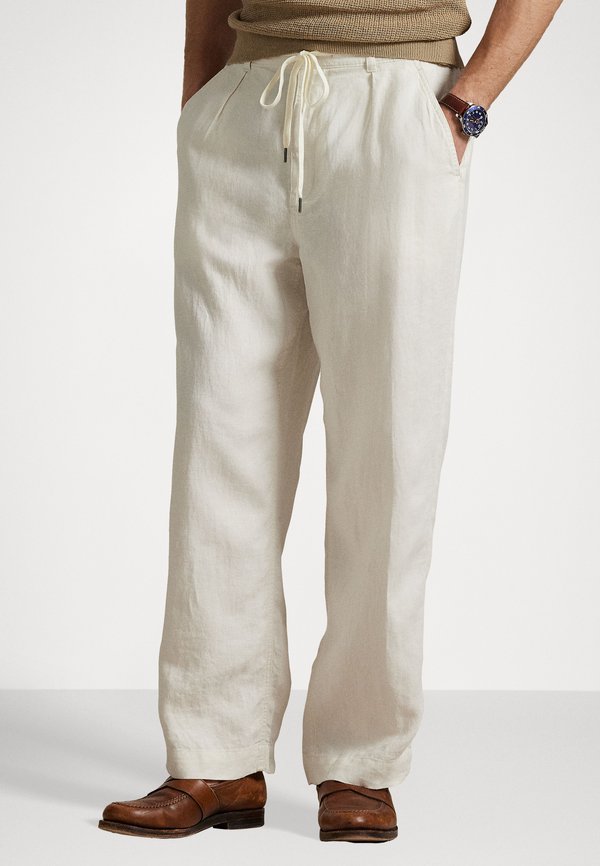 Lateef Relaxed Fit Pleated Linen Trouser - Trousers - antique cream