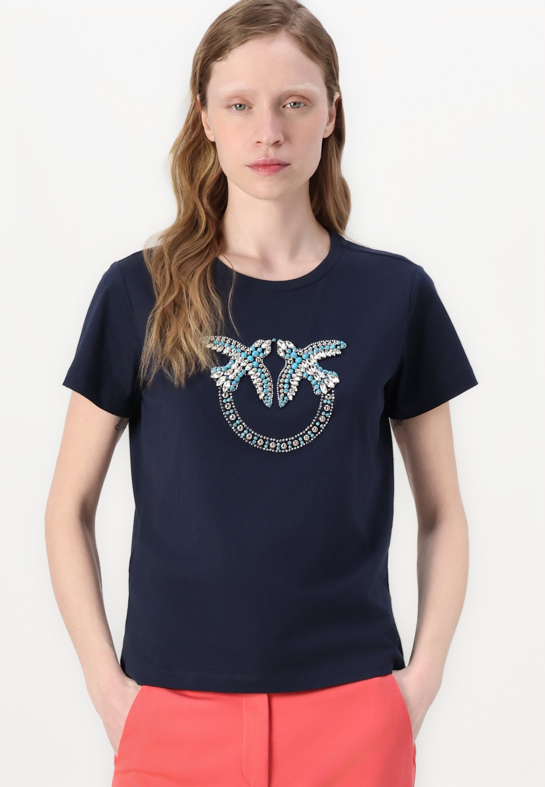 売れ筋商品|||ピンコ Tシャツ レディース トップス QUENTIN LOGO BIRDS RICAMATO - Print T-shirt - blu abisso cb8ceb0eb57d4663a27d58c942f07e