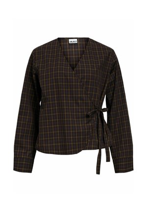 Object, WRAP TOP SIDE TIE V-NECK - Blouse - seal brown