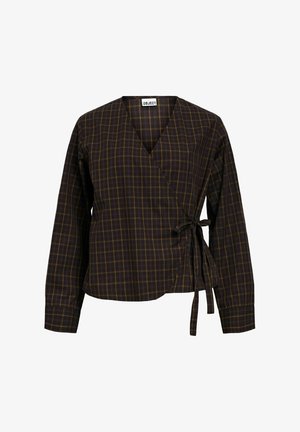 Object, WRAP TOP SIDE TIE V-NECK - Blouse - seal brown