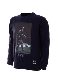 Marineblauwe sweatshirt met een ronde halslijn, voorzien van een gedrukt beeld van een speler aan de voorkant en een COPA-logo onderaan.