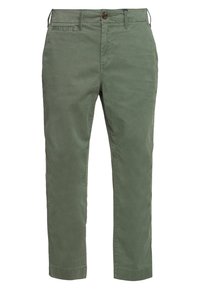 Zelené bavlněné chinos kalhoty se rovný fit, s knoflíkovým zapínáním, bočními kapsami a hladkým povrchem. Zakončeno v délce ke kotníkům.