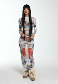 Ed Hardy TATTOO COLLAGE LONG SLEEVE - Maxikleid - white