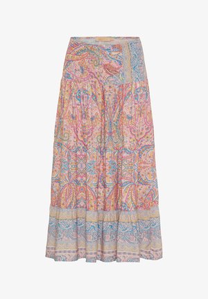 Maxi nederdel i let materiale med et livligt flerfarvet paisley mønster med blå og pink accenter samt en lagdelt kantdesign.