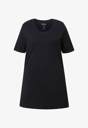 T-shirt en coton noir, manches courtes, encolure ronde, coupe décontractée, texture lisse, sans motifs ni accents visibles.