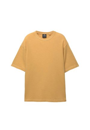 PULL&BEAR SHORT SLEEVE TEXTURED WEAVE - Basic póló - mustard yellow