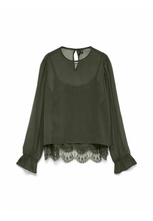 Vero Moda, VMLALIE LS LACE TOP WVN - Blouse - forest night