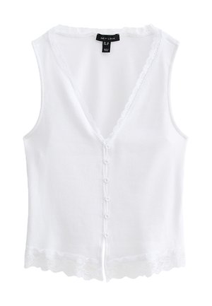 New Look, WHITE LACE TRIM BUTTON UP RIB VEST - Bodywarmer - white