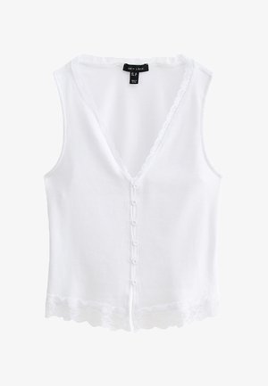 New Look, WHITE LACE TRIM BUTTON UP RIB VEST - Bodywarmer - white