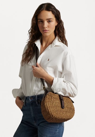 Polo Ralph Lauren POLO ID RAFFIA SMALL SHOULDER BAG - Rokassoma - beige/chocolate