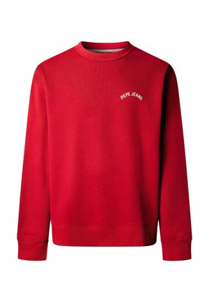 Červená mikina z bavlněné směsové látky s kulatým výstřihem, dlouhými rukávy a bílým logem "Pepe Jeans" na hrudi.