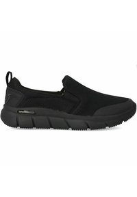 Scarpe slip-on nere con tomaia in rete, suola in gomma e dettagli testurizzati. Presentano un paraschiena e un design imbottito e flessibile.