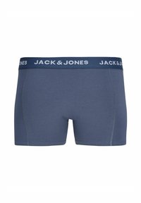 Temno modri moški bokserici iz mehkega blaga, z kontrastnim mornarsko modrim pasom z belim logotipom "JACK & JONES".