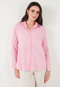 Blúzka so zapínaním na gombíky - pink melange