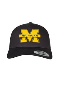 Black baseball cap featuring a yellow "M" logo and "MICHIGAN" in bold lettering, with a snapback adjustment at the back.