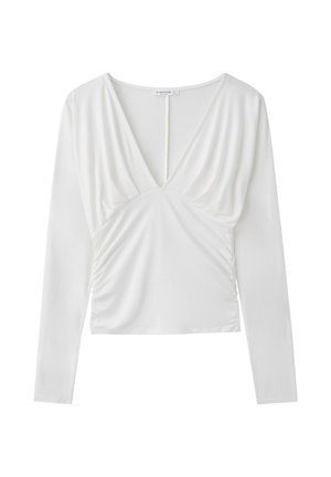 Stradivarius, LONG SLEEVE V-NECK T-SHIRT - T-shirt à manches longues - white