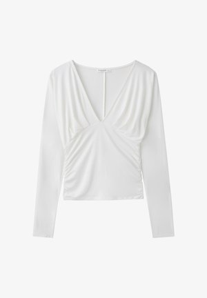 Stradivarius, LONG SLEEVE V-NECK T-SHIRT - T-shirt à manches longues - white