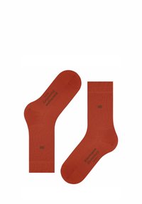 Calze di cotone rosse con una texture liscia. Presentano un bordo a coste e un logo stampato sulla suola. Design classico alla caviglia.
