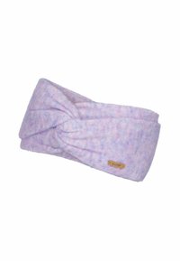 Bandeau en tricot de couleur violet pastel avec une finition texturée et un détail de design torsadé. Présente une petite étiquette de marque d'un côté.