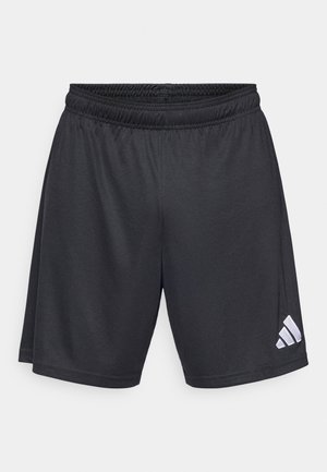 Zwarte sportshorts met een elastische tailleband, gemaakt van lichtgewicht stof, met een wit Adidas-logo aan de linkeronderkant.