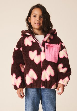Next, REGULAR FIT - ZIP UP HOODIED BORG JACKET - Flísová bunda - brown pink heart