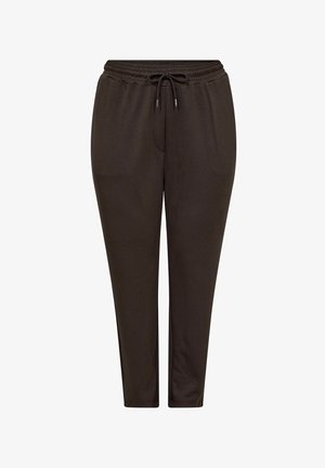 Dunkelbraune Jogginghosen mit elastischem Bund, Kordelzugdetails und Seitentaschen. Hergestellt aus einem weichen, leichten Material.