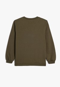 Olivgrüner Sweatshirt mit langen Ärmeln, geripptem Rundhalsausschnitt und Bündchen, strukturiertem Stoff mit einfarbigem Muster und lässiger Passform.
