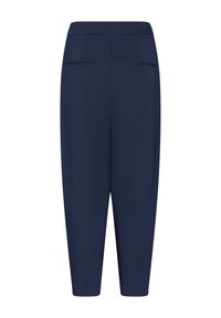 Temno modre kratke hlače po meri z visokim pasom in dvema zadnjima žepoma z odprtino.