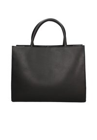 Sac fourre-tout en cuir noir au toucher lisse, de forme rectangulaire, avec deux poignées arrondies, sans quincaillerie ni motifs visibles.