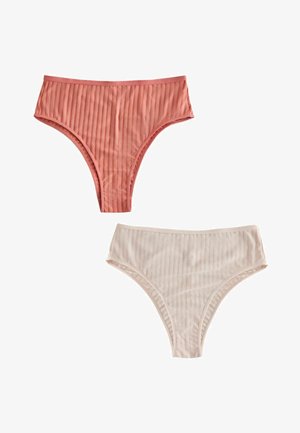 Next, HIGH RISE HIGH LEG FIT - STRIPE MICROFIBRE KNICKERS 2 PACK - Slip - rust brown cream
