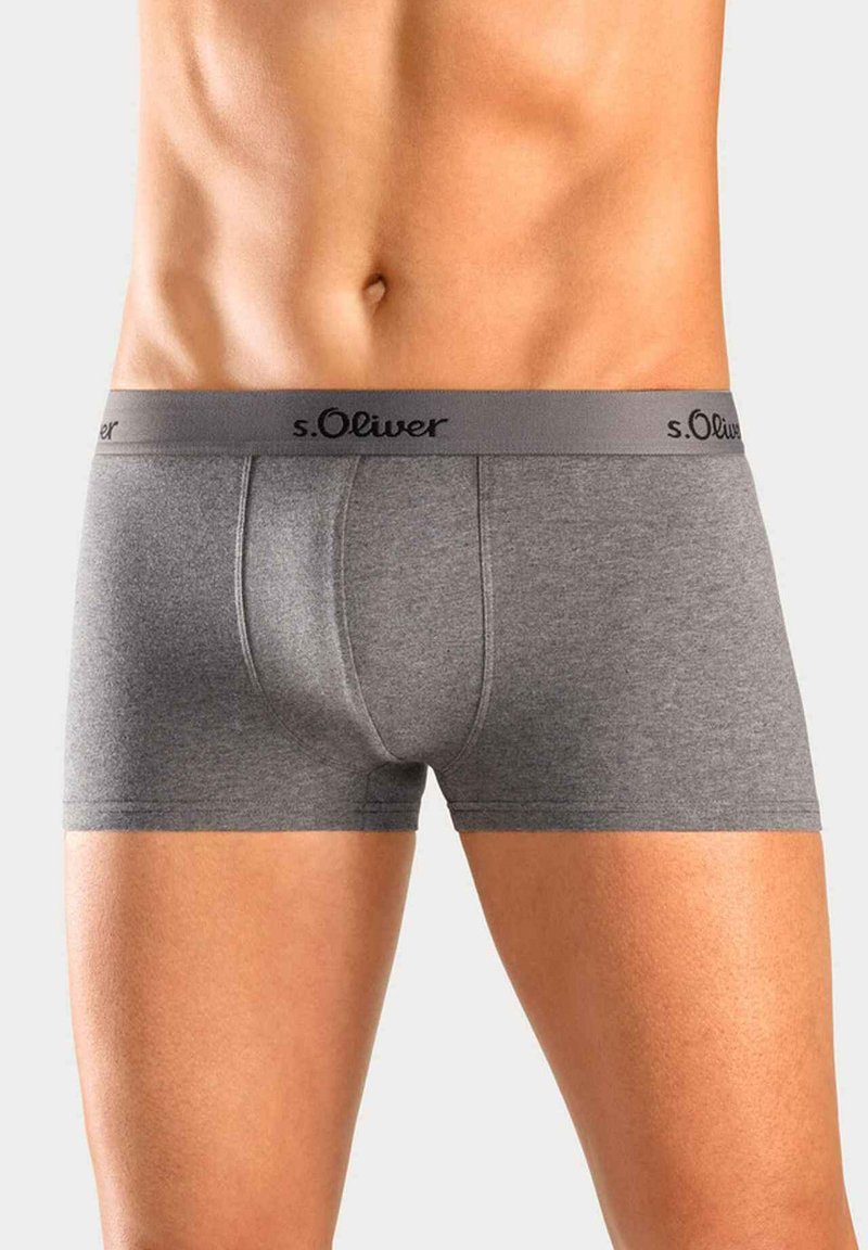 Graue Baumwoll-Boxershorts mit einem elastischen Bund mit Logo. Sie verfügen über eine glatte Textur und eine taillierte Passform, die für Komfort und Unterstützung sorgt.