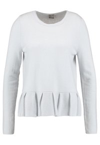 Lichtgrijze lange mouw sweater met een textuur op de drop waist en een geplooide peplumzoom, met een ronde halslijn en een gladde gemengde stof.