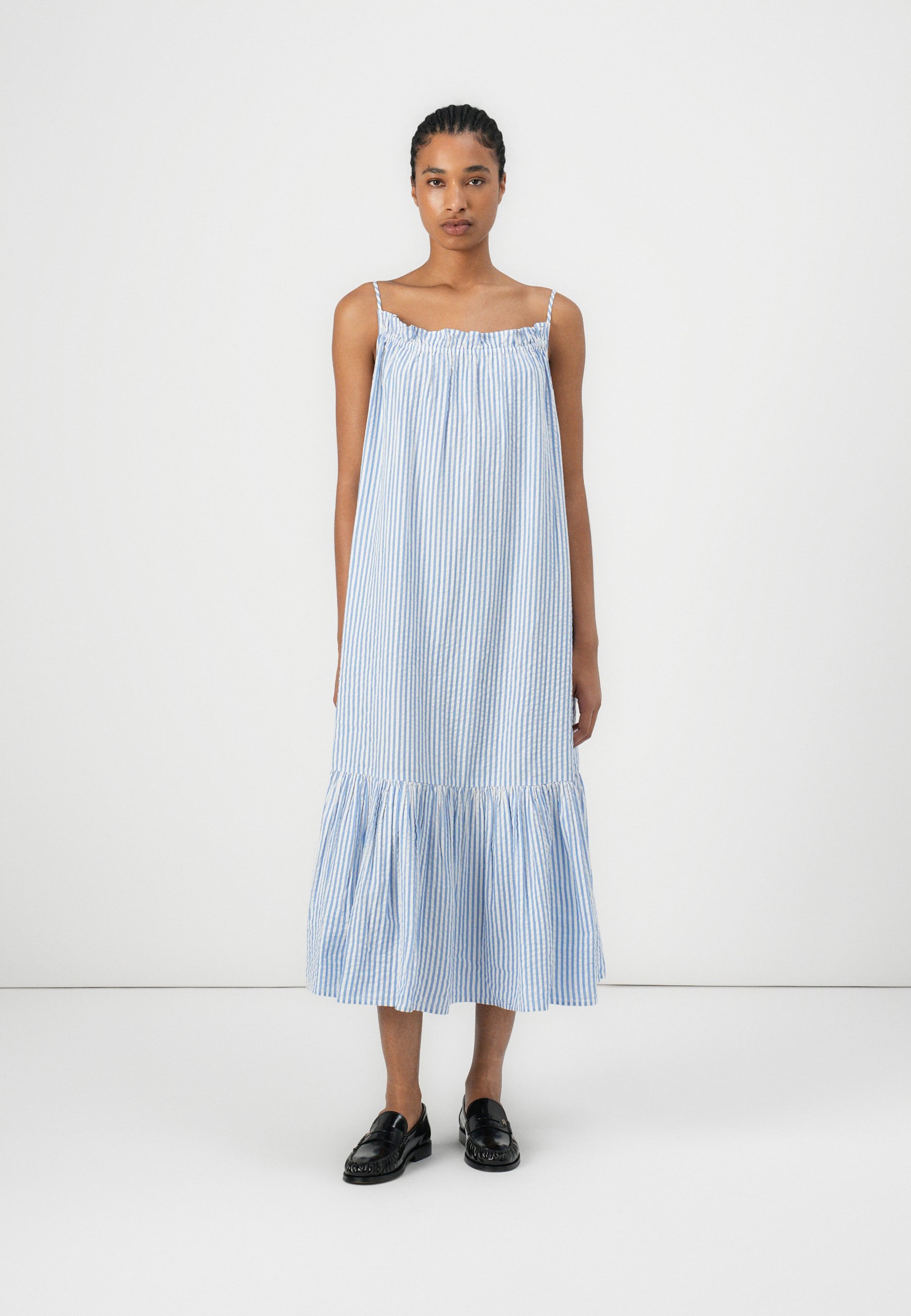 Tommy Hilfiger SEERSUCKER LONG STRAPPY DRESS - Maxi dress - blue - Zalando