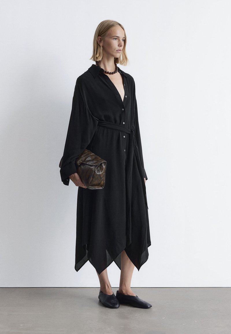 & other stories black shirt dress & Other Stories mini shirt dress with ruche front in black