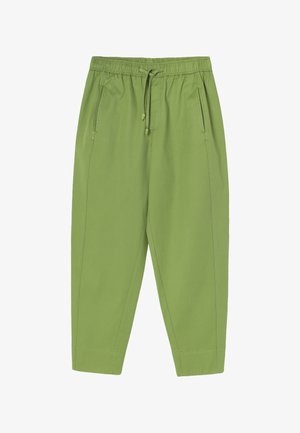 Pantaloni verde chiaro a vestibilità comoda con cintura elastica, coulisse, tasche laterali con zip e gambe affusolate.