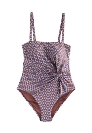 Next, REGULAR FIT - TWIST BANDEAU TUMMY CONTROL SWIMSUIT - Maillot de bain - chocolate brown geometric