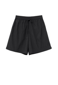 Shorts noirs coupe ample avec taille élastique et cordon à l'avant, en tissu léger.