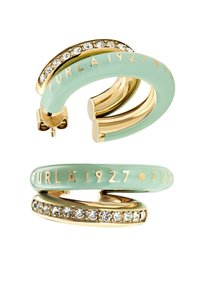 Guldtonade hoopörhängen med mintgrönt emaljfinish och ingraverad "FURLA 1927". Accentuerade med klara kristaller längs den nedre kanten.
