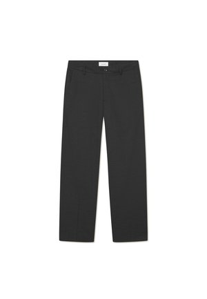 Pantalons noirs en tissu léger. Présentent un design à jambe droite avec un devant plat, des poches latérales et une taille discrète.