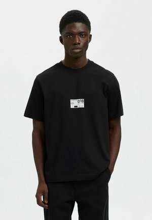 SLHGEORGE O NECK TEE - T-shirt imprimé - black