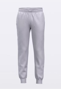 Lysegrå joggebukser laget av mykt, strukturert stoff med snøring i midjen, ribbestrikkede mansjetter og en slank, avsmalnende passform.