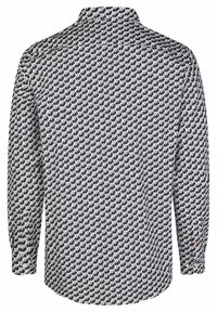 Langsleeve shirt met een marineblauw en wit houndstoothpatroon, klassieke kraag en knoopsluiting bij de manchetten. Gemaakt van lichtgewicht stof.