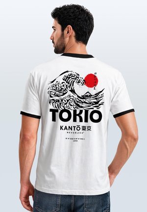 Neverless, HERREN T-SHIRT RETRO KONTRASTBUND - DESIGN TOKIO JAPAN - - T-Shirt print - weiß-schwarz