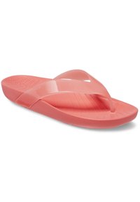 Różowa klapka z teksturowanym wkładem, elastycznymi paskami i wyściełaną podeszwą. Wykonana z lekkiego tworzywa sztucznego.
